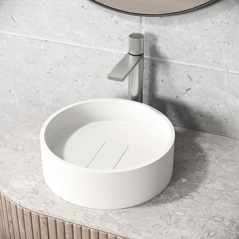 Vigo Bryant 15-1/8" Round Matte Stone Vessel Bathroom Sink - Matte White