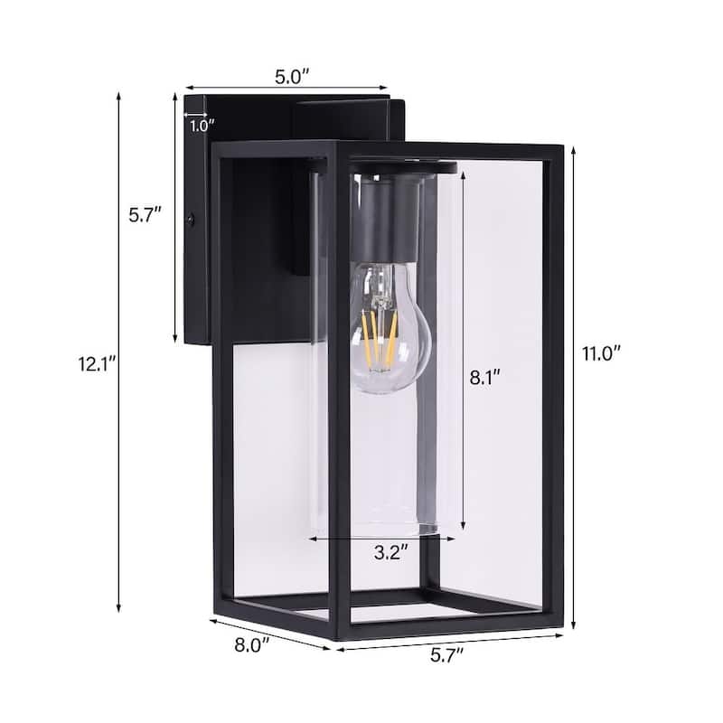 2 Pack Metal 1-Light Clear Glass Outdoor Wall Sconce Light