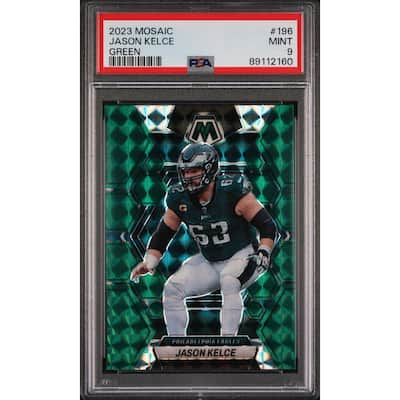 Jason Kelce 2023 Panini Mosaic Green Football Card #196 Graded PSA 9 - 8'6" x 11'6"
