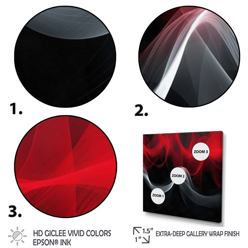 Designart "Red Black Contemplative Abstraction Xi" Modern Waves Wall Art For Living Room
