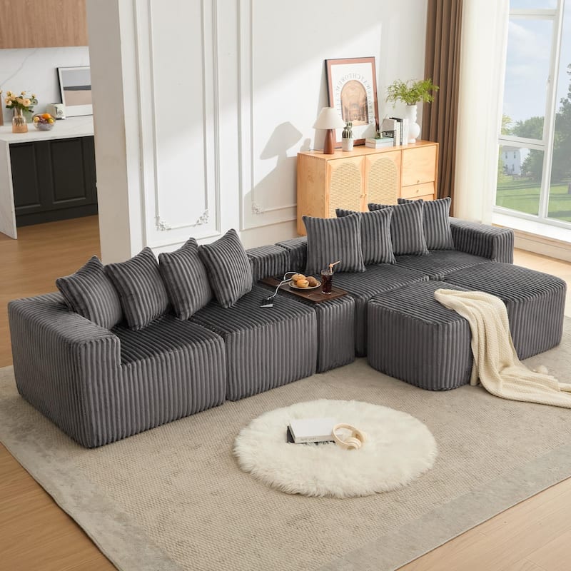 Boneless Modular Sofa with USB, Wireless Charging & Coffee Table Board