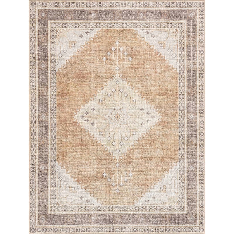 Reseca Oriental Traditional Vintage Distressed Machine Washable Area Rug