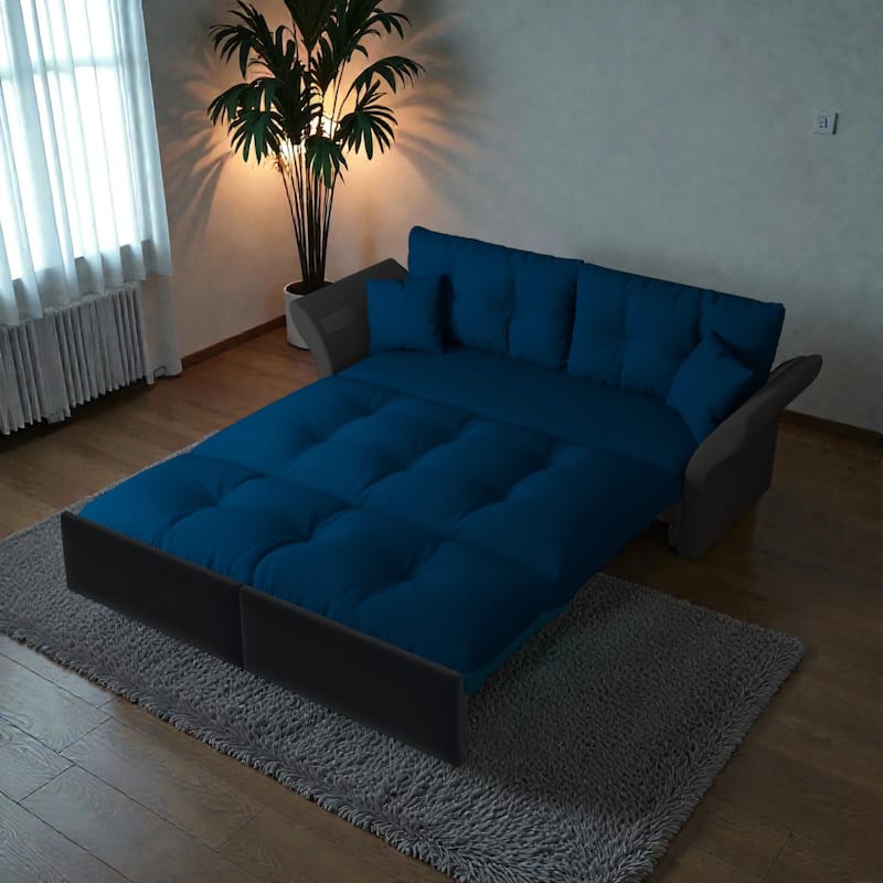 74.8 Inch Queen Pull Out Sofa Bed, 3 in 1 Convertible Velvet Sleeper Loveseat with Tufted Cushions