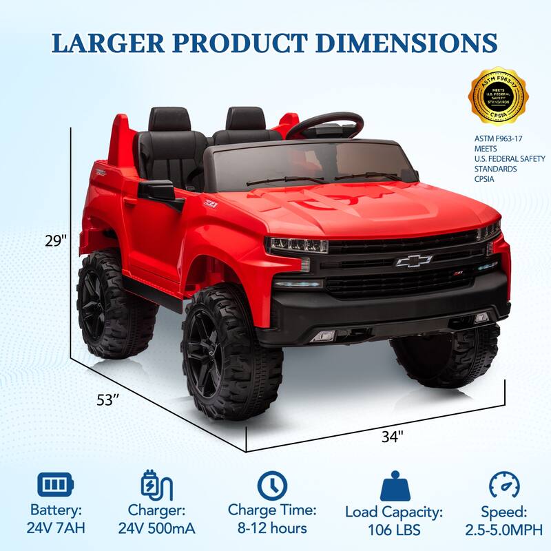 24V 2-Seater Truck Licensed Chevrolet Silverado Ride On Car Kids Toy