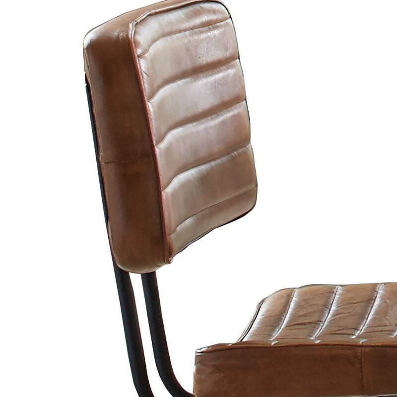 Mia 18 Inch Side Chair, Set of 2, Dyed Brown Leather, Vertical Tufting