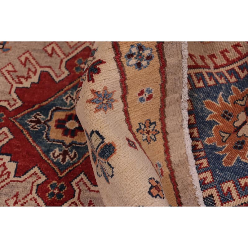 Southwestern Kazak Malik Light Blue/Beige Wool Round - 8'0'' x 8'0''