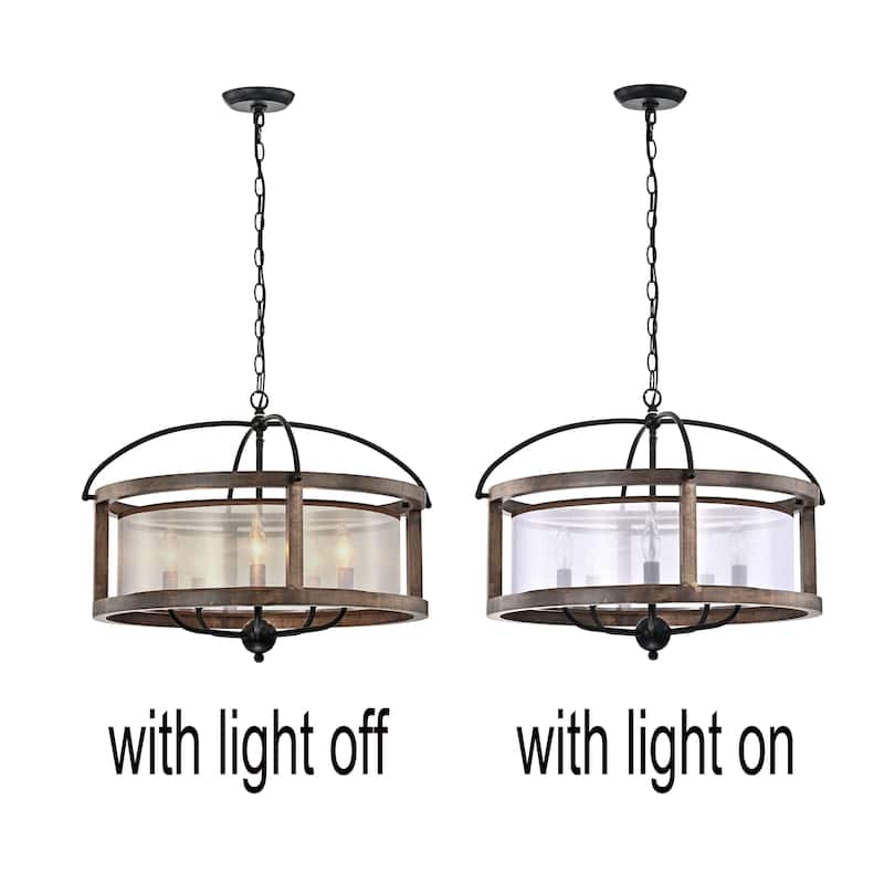 The Gray Barn Antique Black Metal Fabric Shade Wood Frame Chandelier