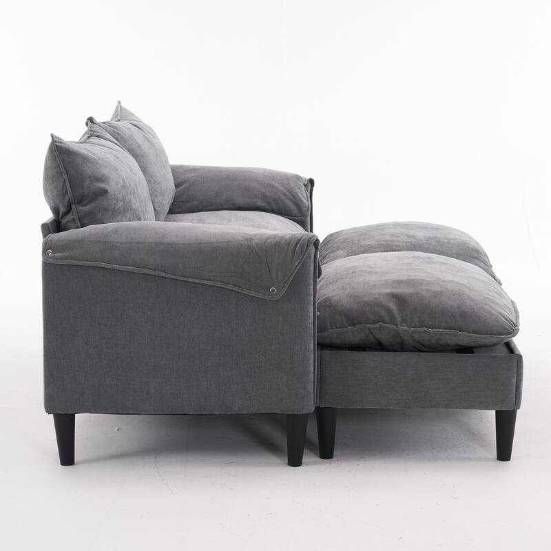 69.57" Metal Convertible U-Shaped Sofa with Storage Footstools, 3-Seater Combination Sofa
