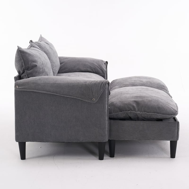 Cloud Loveseat Sofa & Storage Ottomans Set, Sleeper Sectional Sofa Bed with Chaise Lounge, Widen Armrests and Slipcovered