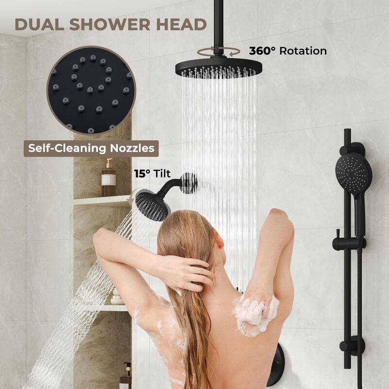 5-Spray Shower System with 8 in. Rainfall Head, 4 in. Shower Head and Handheld Shower, Valve and Adjustable Slide Bar Included