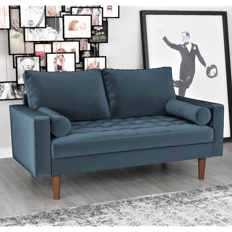 Luis Mid-century Modern Tufted Velvet Loveseat - N/A - Prussian Blue