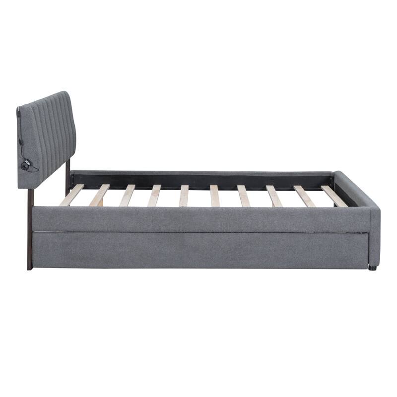 Upholstered Platform Bed with Trundle and LED Lights