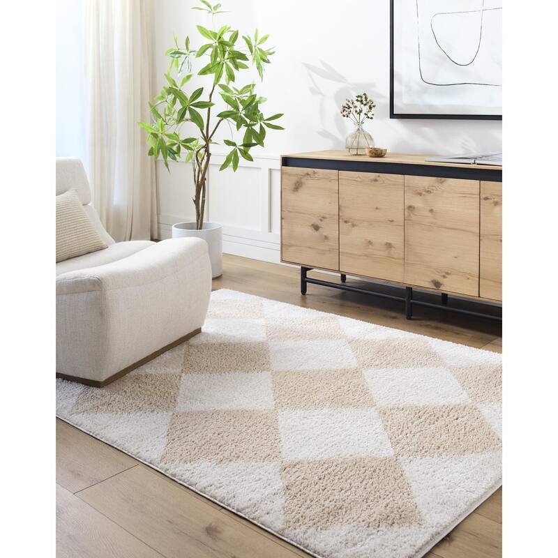 Livabliss Scandinavian Fossay Shag Diamond Washable Area Rug - 6'7" x 9' - Beige