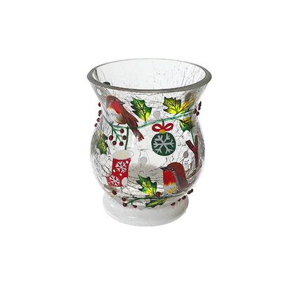 Christmas Crackled Glass Candle Holder Joy - N/A