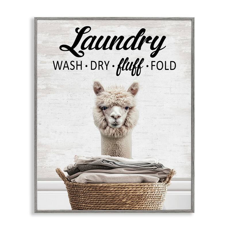 Stupell Wash Dry Fluff Laundry Framed Giclee Art Design By Lettered and Lined - 24 x 30 - Grey