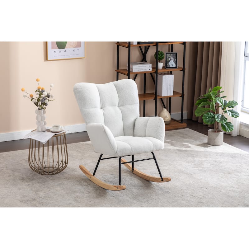 Comfortable Teddy Fabric Rocking Chair for Indoor Use, Ideal for Nursery and Living Room