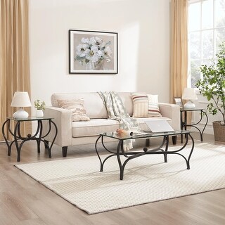 3-Piece Tempered Glass Coffee Table Set - Rectangle Coffee Table with 2
