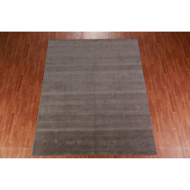 Tribal Gabbeh Area Rug Hand-Knotted Oriental Wool Carpet - 8'1" x 9'11"