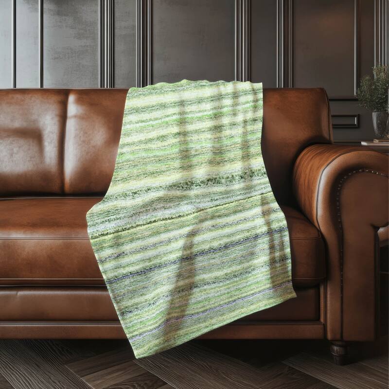 Premium Machine Washable Casual Stripes Sherpa Throw Blanket - Green - 4'2" x 5'10"