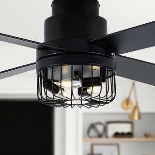 Oaks Aura 52in. Black Industrial Flush Mount Ceiling Fan with Lights and Remote, 6-Speeds Reversible Low Profile Ceiling Fan