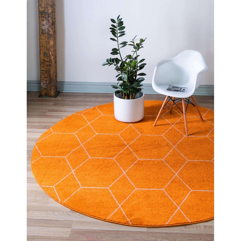 Contemporary Rosilan Collection Area Rug - 5' Round - Orange