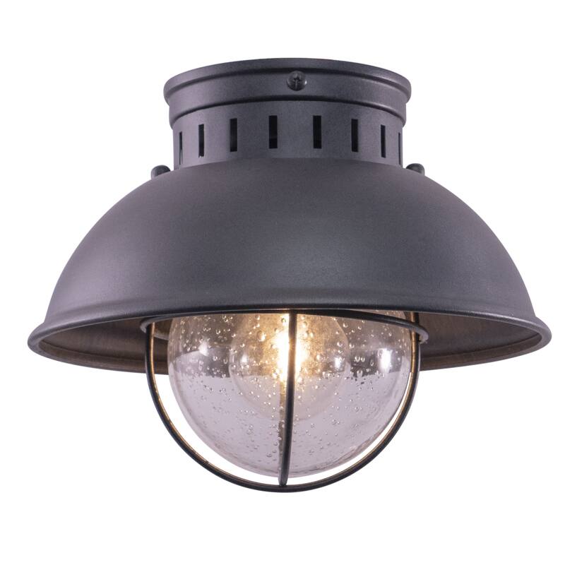 Harwich Gray Coastal Barn Dome Outdoor Flush Mount Ceiling Light Clear Glass - 10-in W x 7.75-in H x 10-in D