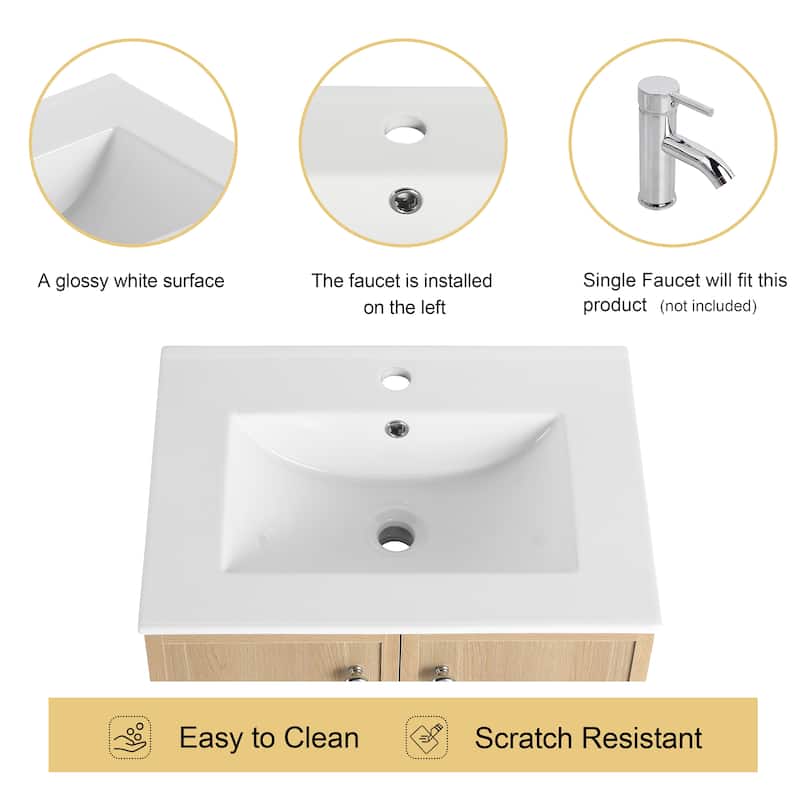 Malwee 24"/30" Floating Bathroom Vanity,Wall Mounted Bathroom Vanity with Ceramic Sink and Soft Close Door