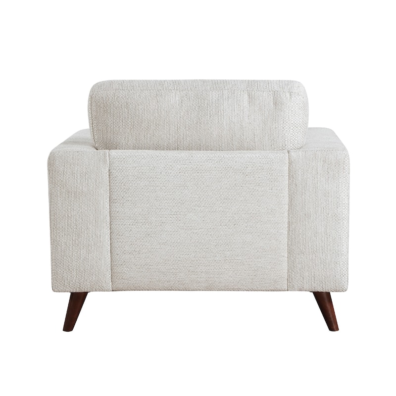 Ricca Armchair, Cloud White Chenille, Foam, Angled Brown Wood Legs