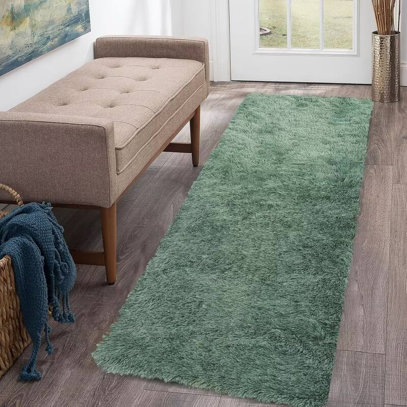 Garvee Shag Fluffy Area Rug Modern Indoor Plush Shaggy Carpet - 2' x 6' Runner - Sage Green
