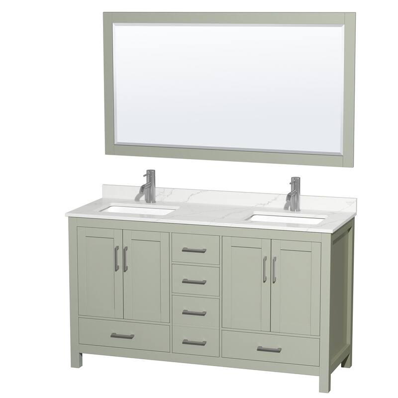 Wyndham Collection WCS141460D-QTZ-UNSM58 Sheffield 60" Free Standing - Light Green / Giotto Quartz Top / Brushed Nickel
