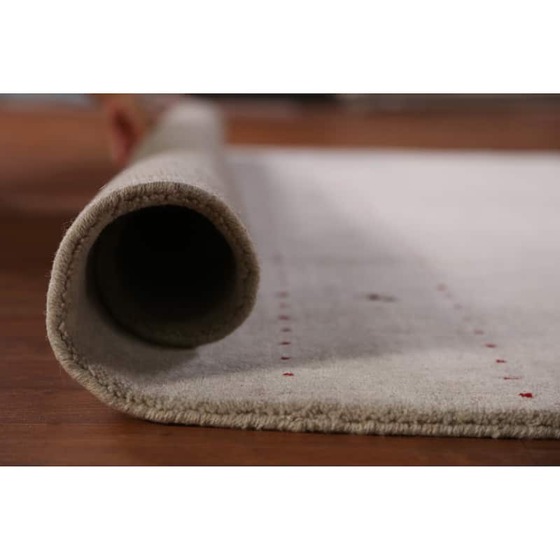Hand Knotted Oriental 100% Wool Carpet Tribal Animal Pictorial Beige & Ivories Gabbeh Area Rug - 7' 11'' X 8' 1''