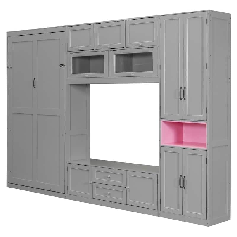 Twin Size Wooden Murphy Bed with TV Stand, Flip-Up Cabinets & Vibrant Accent Storage by Harper&Bright Designs