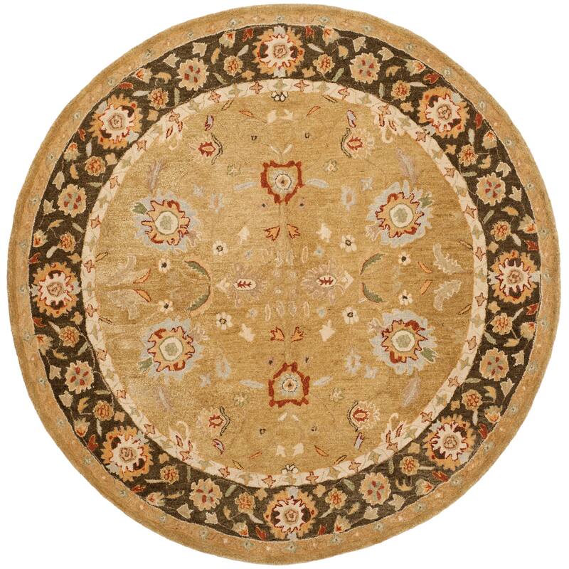 SAFAVIEH Handmade Taj Mahal Layla Traditional Oriental Wool Rug - 6' Round - Gold/Chocolate