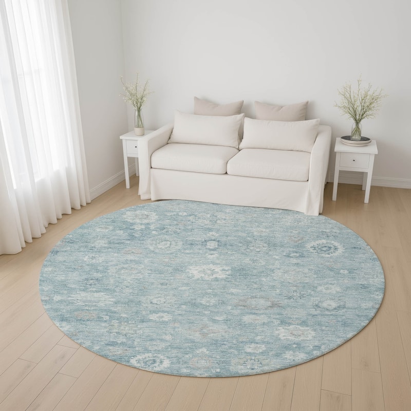 Premium Washable Super Soft Vintage Traditional Mayfield Rug - Blue - 8' x 8'