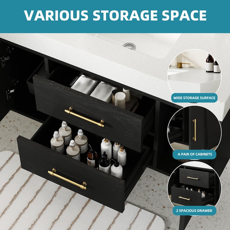 Moasis 40"/48" Wide Floating Wall Mounted Bathroom Vanity with 2 Drawers & 2 Storage Cabinet
