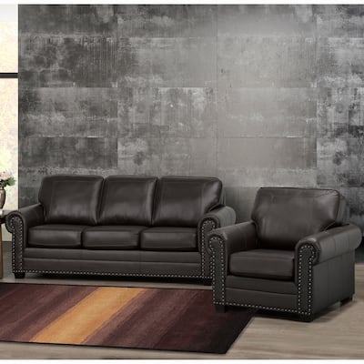 Langford Chocolate Brown Leather Sofa and Chair