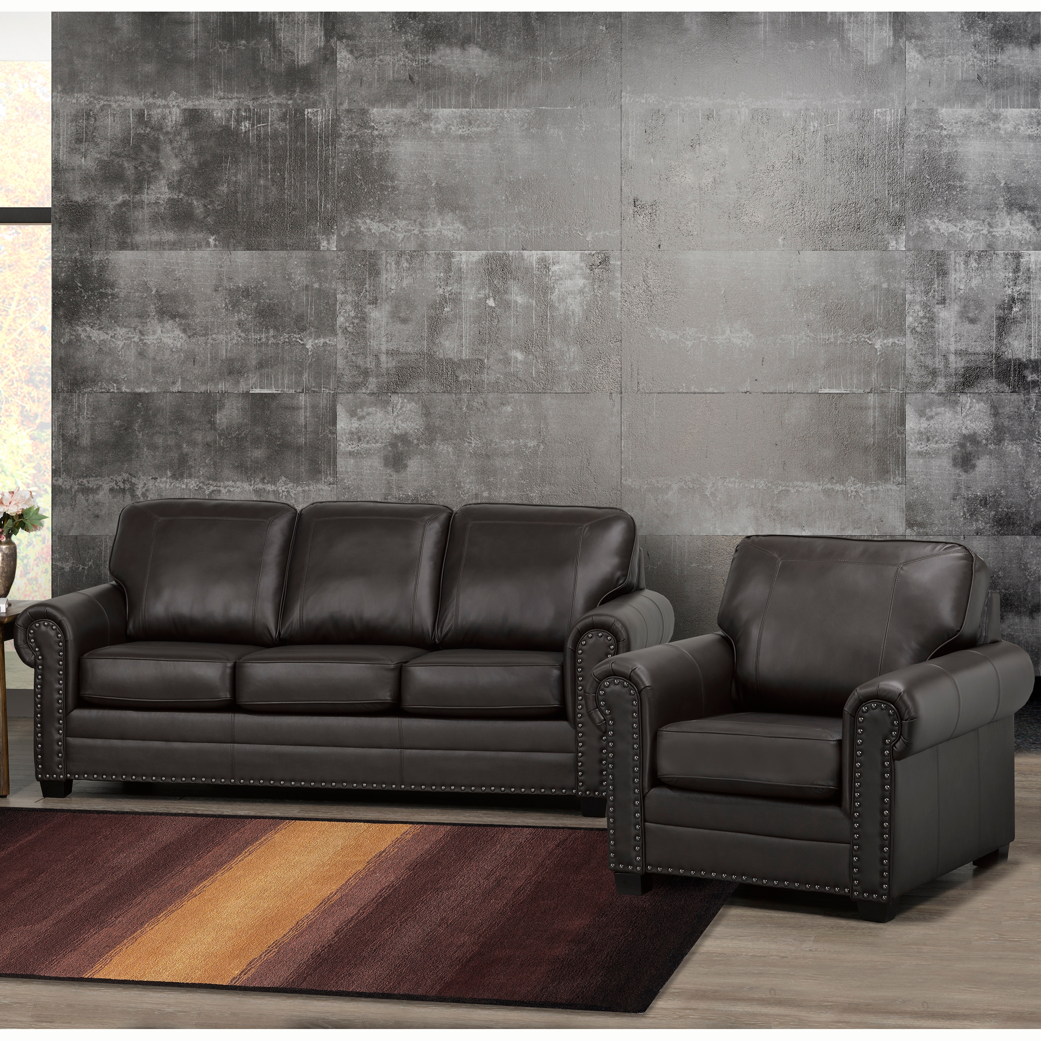 Langford Chocolate Brown Leather Sofa and Chair