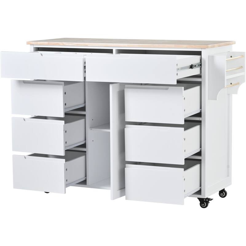 8 Drawer Rubber Wood Kitchen Island