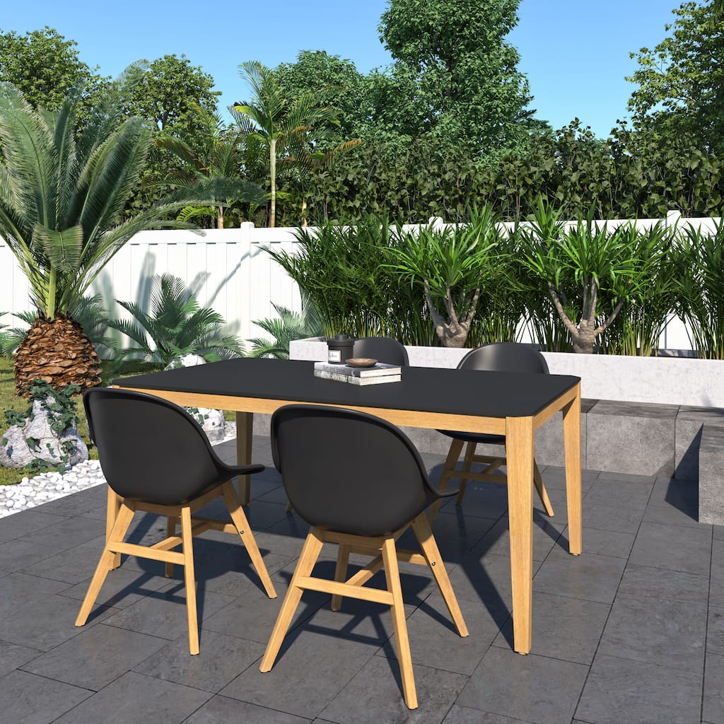 Amazonia Caroleus Outdoor Patio Wood Dining Set - Black Chairs