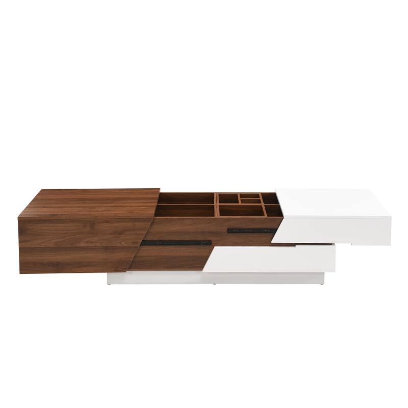Modern Extendable Sliding Top Coffee Table with Hidden Storage and Drawers
