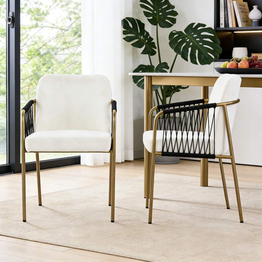 Christopher Knight Home - Modern Upholstered Metal Base Dining Chairs with Woven Armrests