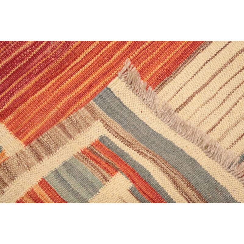Hand Woven Oriental 100% Wool Carpet Southwestern Tribal Oranges & Rust Kilim Runner Rug - 12' 1'' X 2' 8''