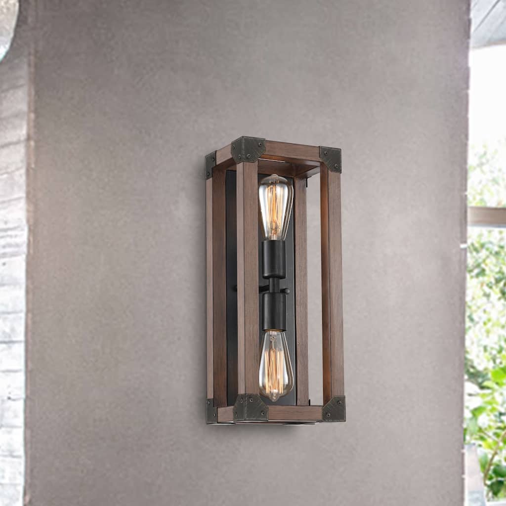 Larissa Pine Wood 2-Light Wall Sconce Antique Black Metal Finish