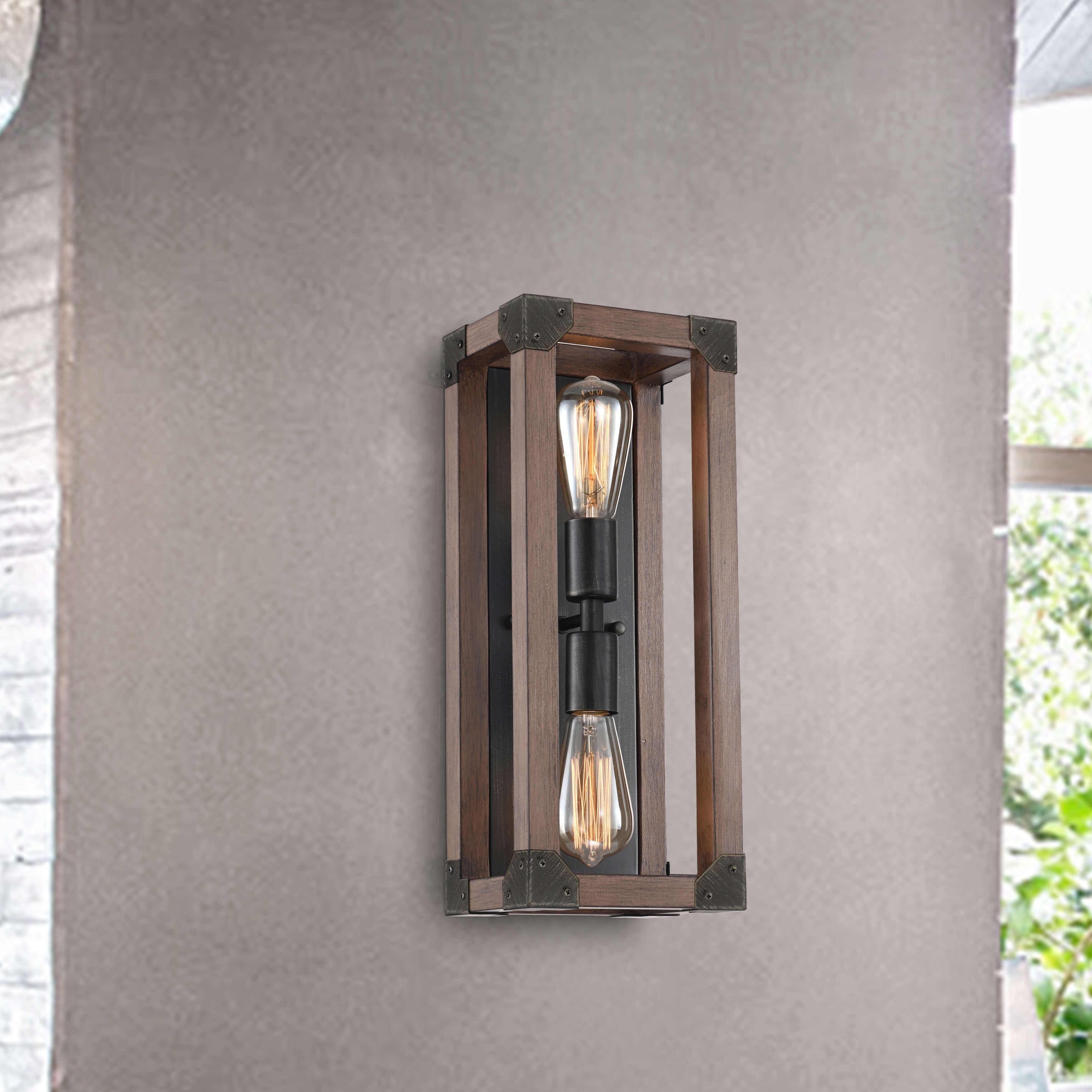 Larissa Pine Wood 2-Light Wall Sconce Antique Black Metal Finish - Antique Black