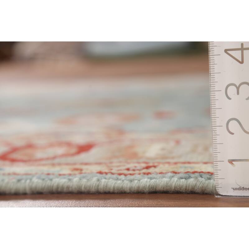 Light Blue Oushak Style Area Rug Hand-Knotted Wool Carpet - 4'2"x 5'11"