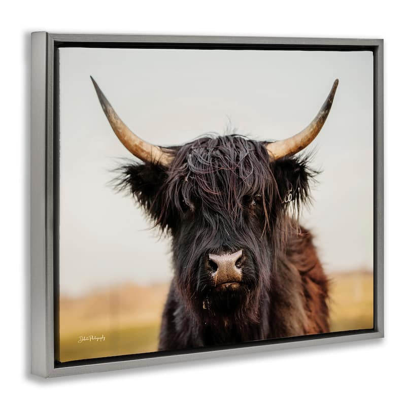 Stupell Black Highland Cow Portrait Framed Floater Canvas Wall Art Design by Dakota Diener