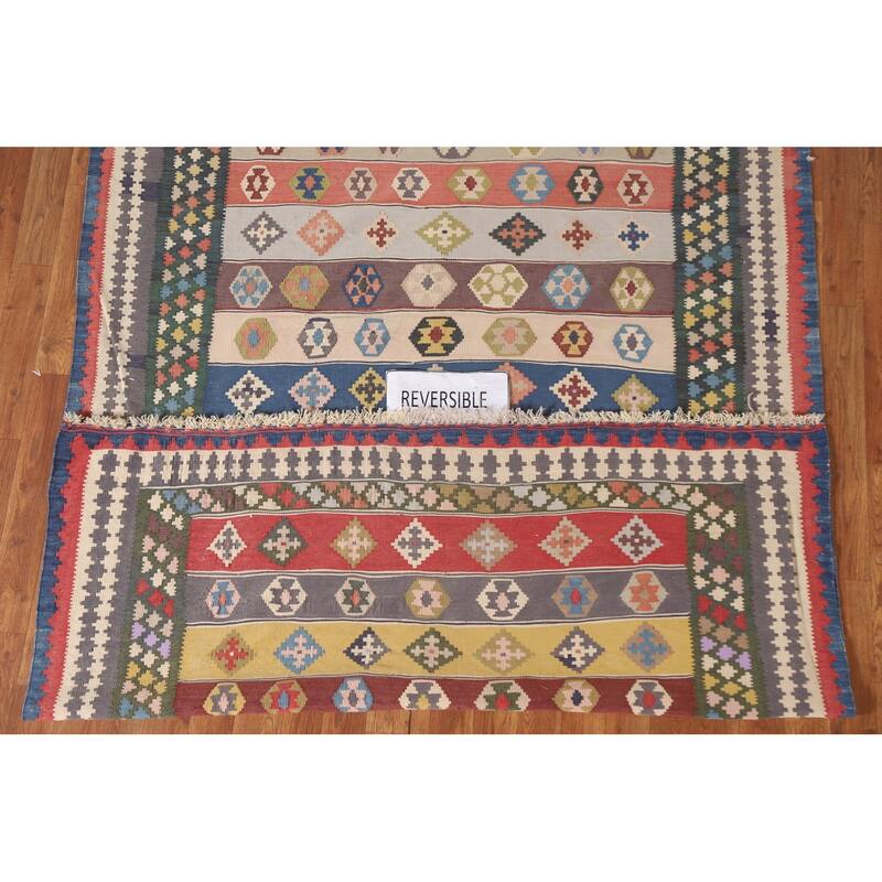 Vegetable Dye Tribal Kilim Qashqai Persian Rug Antique Wool Carpet - 5'1"x 9'7"