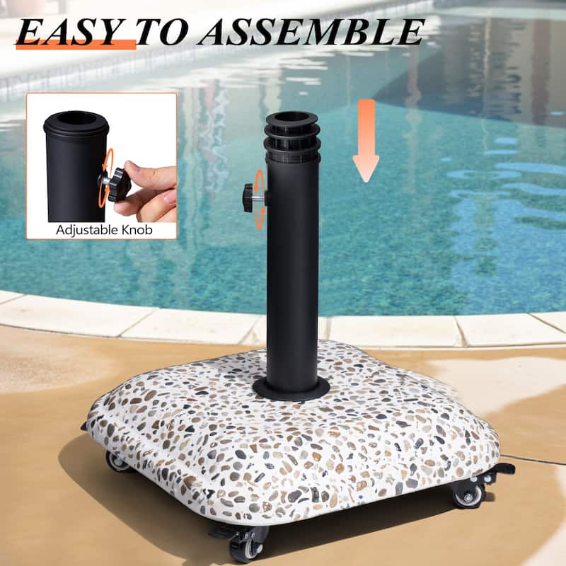 Pellebant Outdoor Patio Square Umbrella Base Concrete-Cobble Finish Swivel Wheels
