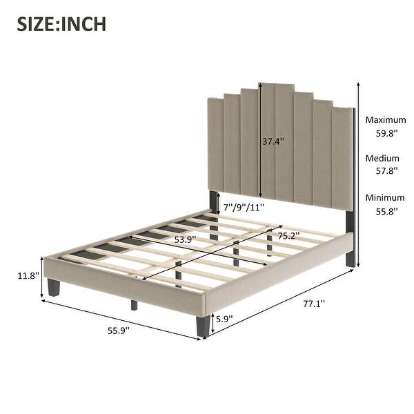 Nestfair Full Size Beige Upholstered Bed with Soft Headboard Slat Legs