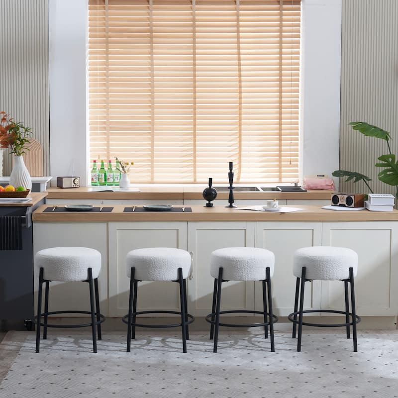 Set of 2 Contemporary Round Upholstered Dining Stools, Bar Stools - Beige+Black